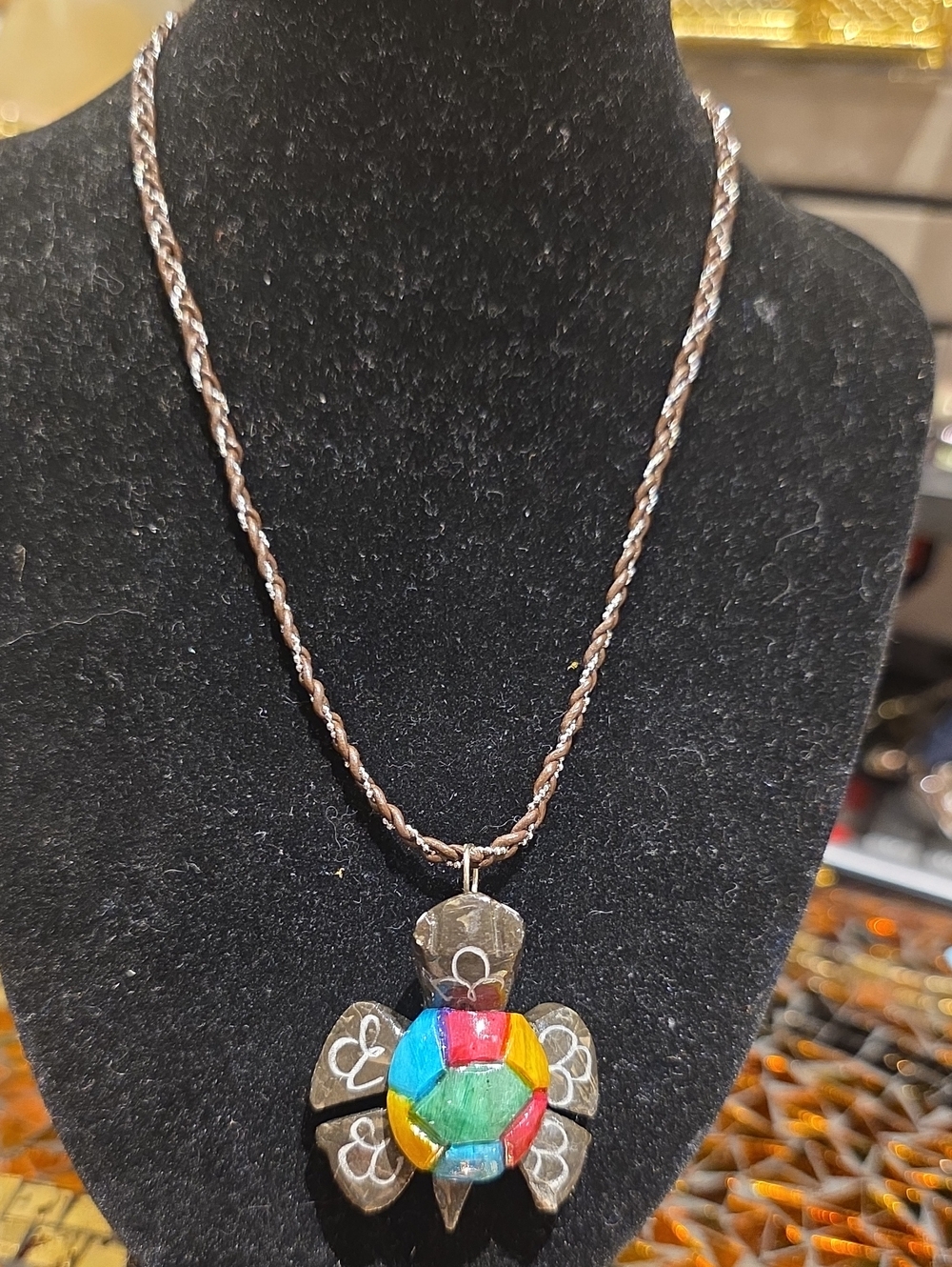 Vintage Multicolor Enamel Turtle Necklace